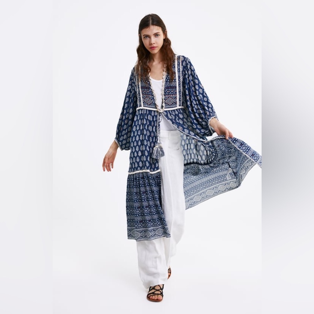 Zara Embroidered Printed Kimono - Picture 1 of 9